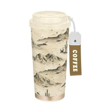 Imagem de SEHANY Caneca de viagem vintage caubói ocidental 482 g xícaras de café reutilizáveis revestidas de cerâmica com tampa à prova de vazamento, parede dupla, isolamento a vácuo, copo de café de aço