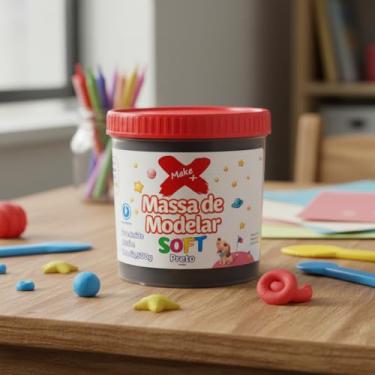 Imagem de Massa de Modelar Massinha Soft Preto, Base de Amido, Atóxica, 500g, Textura Macia, Lavável, para Atividades Educativas e Criativas