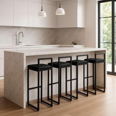 Imagem de Kit 4 Banqueta Alta Ferro Cozinha Corino Bancada Gourmet Preto