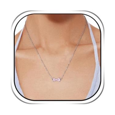 Imagem de HZMAN Colar de laço de cristal para mulheres, pingente de laço delicado de ouro e prata de aço inoxidável com cristal brilhante, joia elegante para presente para ela, Aço inoxidável, Zircônia cúbica