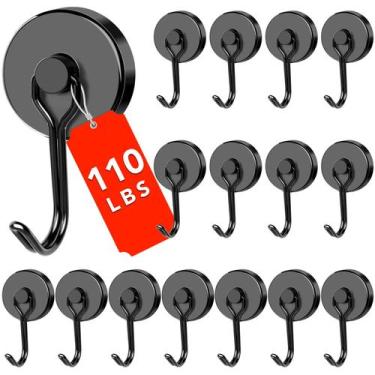 Imagem de Ganchos magnéticos DIYMAG, capacidade de 50 kg, pretos, pacote com 16