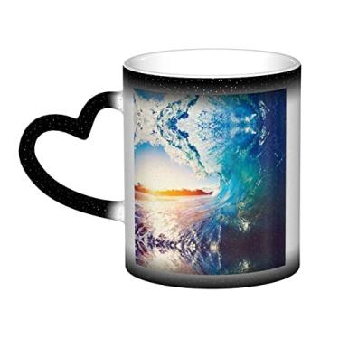 Imagem de Sunset Sea Surfing Seascape Fun Coffee Cup, Magic Heat Sensitive Color Changing Ceramic Cup 12 Oz, para café/chá/leite/cacau, para adolescente/aniversário/festival/presentes