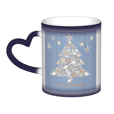 Imagem de Copo de café divertido de Natal Seashell, copo de cerâmica com mudança de cor sensível ao calor 12 Oz, para café/chá/leite/cacau, para adolescente/aniversário/festival/presentes
