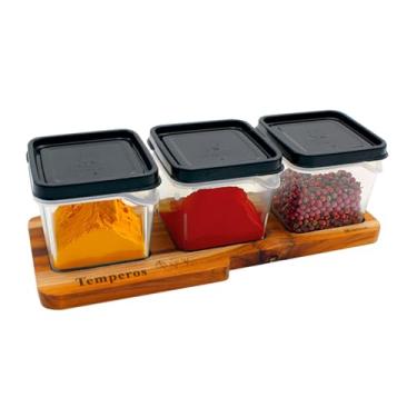 Imagem de Porta Temperos Com Base De Madeira Teca