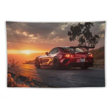 Imagem de HouLaiZhe Tapeçaria de carro Rx7 vermelho Jdm esportes pôr do sol pendurar na parede quarto decoração de casa tapeçarias estética piquenique decoração de parede arte de parede para dormitório sala de