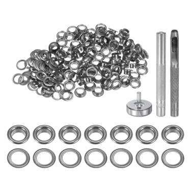 Imagem de HARFINGTON Kit de ferramentas de ilhós, 100 peças, conjunto de ilhós de cobre de 5 mm com furador oco, ferramentas de fixação de ilhós para roupas cinto de tecido de couro, preto