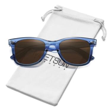 Imagem de MEETSUN Óculos de sol polarizados para mulheres e homens, armação quadrada retrô clássica, proteção UV, Lente marrom com armação azul claro, Standard