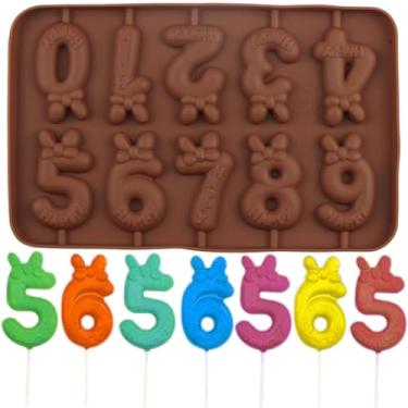 Imagem de EPYHREHM Molde digital de pirulito com 10 cavidades 0-9 números de silicone para decoração de bolos de chocolate e doces