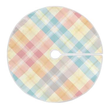 Imagem de CEBUGI Saia de árvore de Natal de 89,9 cm, tapete redondo macio com cordão, estampa xadrez pastel, saia de árvore para decoração de Natal, Halloween, férias em casa