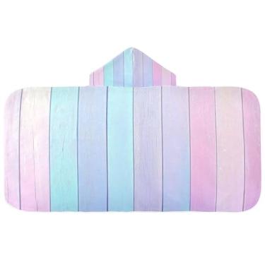 Imagem de Burbuja Toalha de banho com capuz de madeira pastel colorida para crianças, toalha de praia de pelúcia macia absorvente para meninas e meninos 3-10 anos, 61 x 127 cm