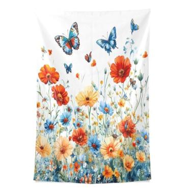 Imagem de STAYTOP Tapeçaria de primavera flores silvestres e borboletas tapeçarias para decoração de casa decoração de dormitório sala de estar quarto tapete de parede (60×40in)