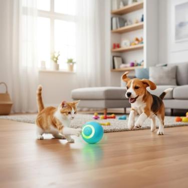 Imagem de Bolinha Pet Inteligente Interativa Brinquedo para Gatos e Cachorros Movimento Automático Usb Elétrica Rotação 360° LED Bola Pet, Antiestresse Silicone Seguro e Resistente, Premium
