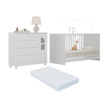 Imagem de Berço 3 em 1 com Colchão Incluso e Cômoda 1 Porta 4 Gavetas Nina Multimóveis Mp4768 Branco