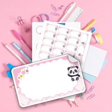 Imagem de Kit de Etiquetas Escolares Tema Panda 01 sem personalização, para identificar cadernos, livros, estojos, mochilas e lancheira das crianças