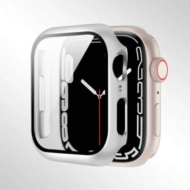 Imagem de Compatível com Apple Watch séries 10/9/8/7/6/5/4 40/41/44/45/42/46 mm, com um protetor de tela de vidro temperado e uma capa rígida de PC para proteção total. (41 mm, prata)