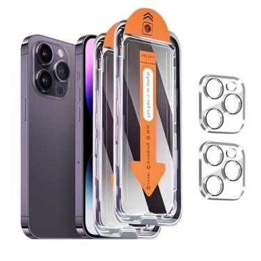 Imagem de Pacote com 2 + 2 protetores de tela de privacidade para iPhone 14 Pro [6,1 polegadas] com protetor de lente de câmera, [proteção contra quedas] Película de vidro temperado anti-espião de dureza 9H