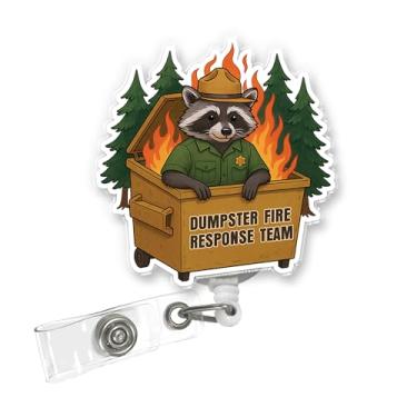 Imagem de ULTRAVUTT Carretel de crachá Dumpster Fire Response Team, porta-identidade retrátil de guaxinim engraçado com clipe jacaré para enfermeiros, professores, escritório e equipe médica, design acrílico