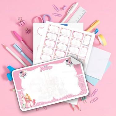 Imagem de Kit de Etiquetas Escolares Tema Princesa 01 sem personalização, para identificar cadernos, livros, estojos, mochilas e lancheira das crianças