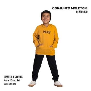 Imagem de Conjunto Moletom Juvenil Masculino Blusa Calça Flanelado capuz bolso canguru Roupa menino inverno-Masculino