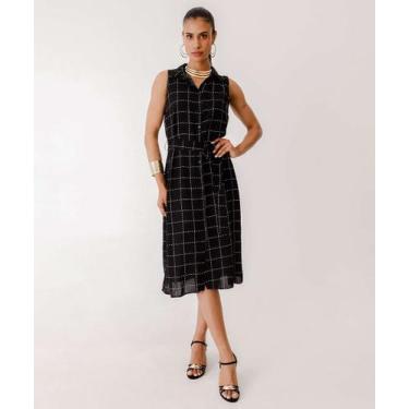 Imagem de Vestido Feminino Chemise Midi Quadriculada Marisa-00000, Preto, M