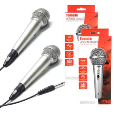 Imagem de Microfone para Karaokê com fio de 2.5m TOMATE Prata - Kit com 2