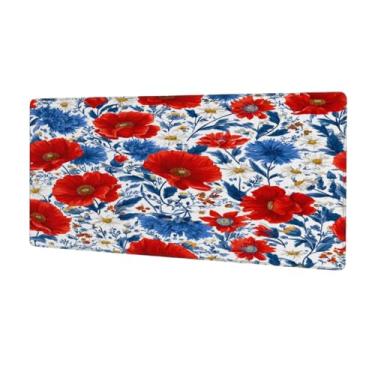 Imagem de Tapete de mouse grande com papoula vermelha bonita à prova d'água para computador estendida tapete protetor de mesa antiderrapante base de borracha para escritório, computador, teclado, laptop e mesa