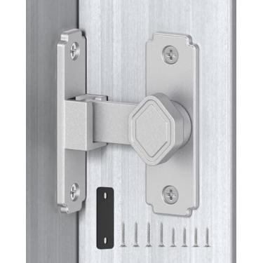 Imagem de Mixizigoz Fechadura de porta de celeiro de 90 graus, fechadura de porta deslizante de liga de alumínio resistente, trava de portão de segurança doméstica adequada para celeiro, banheiro, jardim, cerca