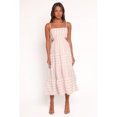 Imagem de Petal & Pup Vestido feminino Evelin midi listrado rosa, Listra rosa, G