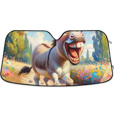 Imagem de Guarda-sol personalizado fofo burro sorridente animal carro para-brisa bonito dobrável universal automotivo para-brisa guarda-sol animal floral S, 134,6 cm x 59,7 cm