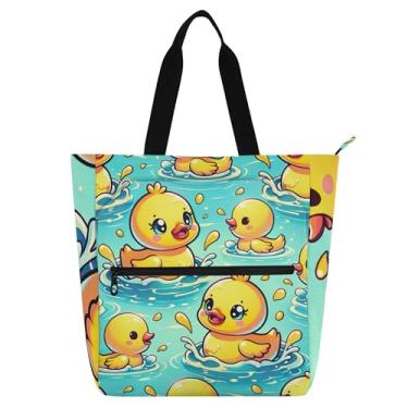 Imagem de GAIGEO Linda sacola infantil de pato amarelo com zíper impermeável, bolsa escolar para meninas e meninos, reutilizável, trabalho, viagem, professor