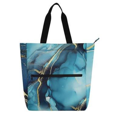 Imagem de GAIGEO Bolsas de trabalho femininas de mármore turquesa azul-escuro para mulheres, bolsa para livros de praia, com zíper, bolsa de professores com compartimentos