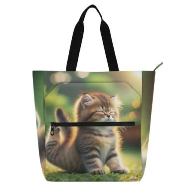 Imagem de GAIGEO Sacolas femininas fofas de gato, ioga, gatinho, para trabalho, lona, faculdade, escola, bolsas, bolsas para professores com compartimentos