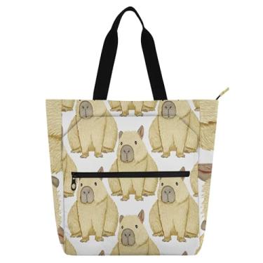 Imagem de GAIGEO Linda bolsa feminina com estampa de capivaras bege bolsa de trabalho de lona com zíper bolsa de praia bolsas de tecido com compartimentos