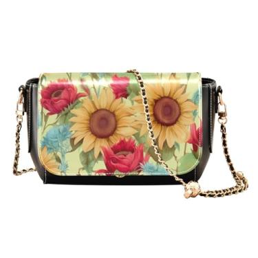 Imagem de GAIGEO Bolsas de couro transversais coloridas estilo abstrato mosaico, bolsas transversais para mulheres, bolsa de ombro a tiracolo, Girassóis em amarelo-1, One Size