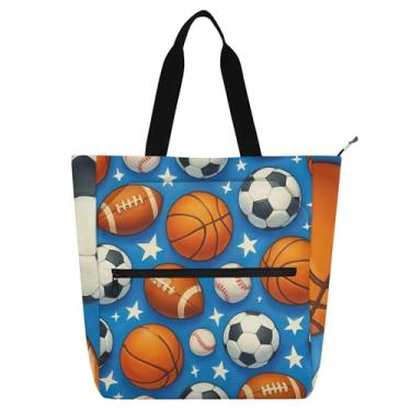 Imagem de GAIGEO Bolinhas de futebol fofas bolsa de trabalho azul para mulheres sacola escolar de lona bolsa de livro média presente para amantes de livros bolsas