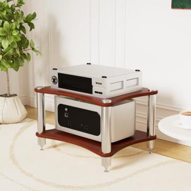 Imagem de SHZYJBRY Suporte de mídia AV de 2 camadas, prateleiras e suportes estéreo, gabinete de componente de vídeo, torre de áudio para DVD Player, console de jogos, caixa de TV, roteador WiFi (madeira escura