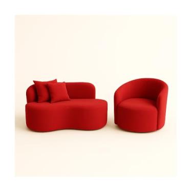 Imagem de Conjunto 01 Poltrona + Sofá Curvo Orgânico Nature Gaia Suede - Montanaris Decor (Suede Vermelho)