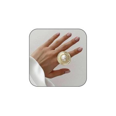 Imagem de CSIYANJRY99 Anéis irregulares para mulheres, banhado a ouro, flor, pérola, vintage, articulação, grandes anéis de flores para formatura, acessórios de fantasia para mulheres, Adjustable, Zircônia