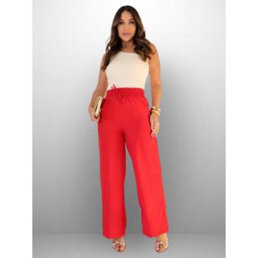 Imagem de Calça Pantalona Feminina Duna Com Bolso Cintura Alta Primavera Verão P