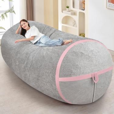 Imagem de HABUTWAY Cadeira BeanBag de 1,8 m, cadeiras gigantes BeanBag com enchimento de espuma de memória, veludo ultramacio com alça portátil e capa removível, sofá BeanBag confortável para sala de estar, sem