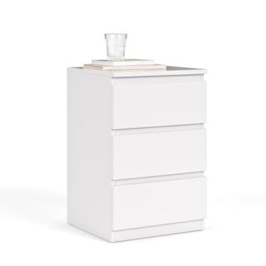 Imagem de Mesa de Cabeceira com 3 Gavetas - Criado Mudo Compacto 35x35x55cm, Organização Total para Quartos Pequenos(PEQUIM - BRANCO)