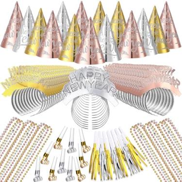 Imagem de Foilswirl Conjunto de 240 peças para festa de ano novo de 2026 para 48 tiaras com glitter e contas (elegante)