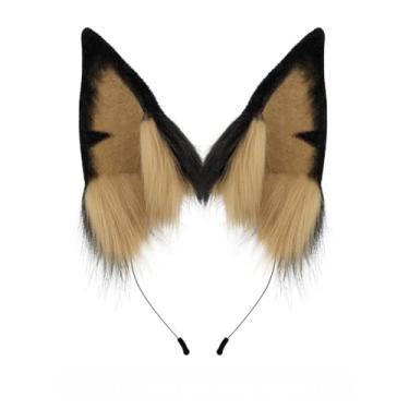 Imagem de RSACCSKY Black Brown Fur Rabbit Ears Headwear Women Cute Bunny Wolf Headband for Cosplay Costume Party Furry Head Accessories