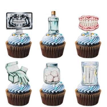 Imagem de 18 peças de enfeite de cupcake dentista dental com glitter azul tema de higiene oral decoração de festa de aniversário para mulheres e homens, artigos de decoração de feliz aniversário