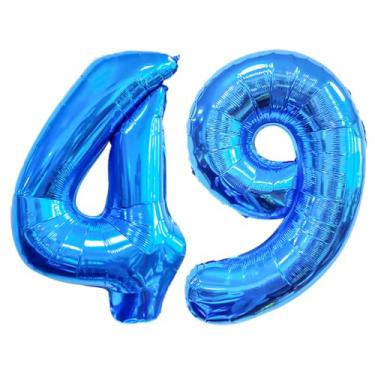 Imagem de GFIURNJVVBJH Balão de alumínio número 49 número 81 cm balão gigante para aniversário de 49 anos, casamento, formatura, celebração, festa, decoração, azul, 49