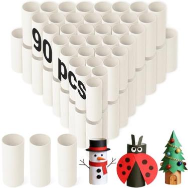 Imagem de Czoynife Pacote com 90 tubos de papelão brancos para artesanato, 1,38 x 3,98, rolos de papel a granel para crianças faça-você-mesmo, materiais de arte para sala de aula, decoração de férias