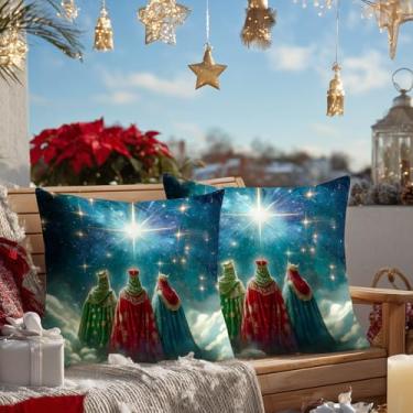Imagem de HOMETITUTE Conjunto de 2 capas de almofada de três dias de rei 45,7 x 45,7 cm, decoração macia, três homens sábios, visão traseira, radiante, estrela, céu noturno, capas de almofada quadradas, capas
