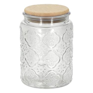 Imagem de 1 pote de vidro vintage de flor de rabapple com tampa hermética de bambu, recipiente de armazenamento de cozinha para açúcar, café, chá, biscoitos, sal de banho - Pote decorativo para despensa e