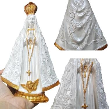 Imagem de Imagem Nossa Senhora 20cm Branco Perolado Dourado Grande Gesso Católico Basílica Aparecida
