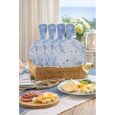 Imagem de Tábua de Frios Melamina Náutica (Branco Azul) 22,8x32cm - Kit 6